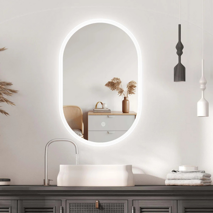 White Frameless Wax Gourd Shaped LED Mirror 500×800mm