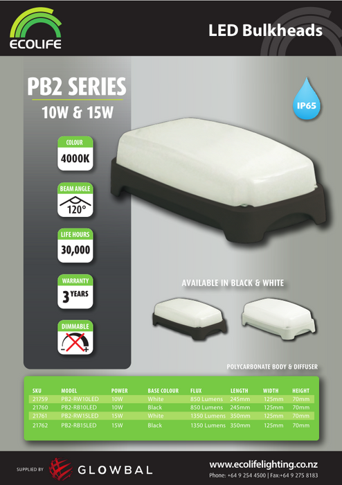 PB2 Series-10W LED Rectangle Bulkhead-cool white