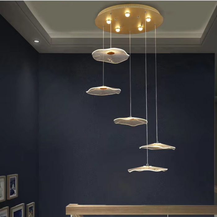 LOTUS LEAF Modern Acrylic 5 Head LED Pendant Light Golden