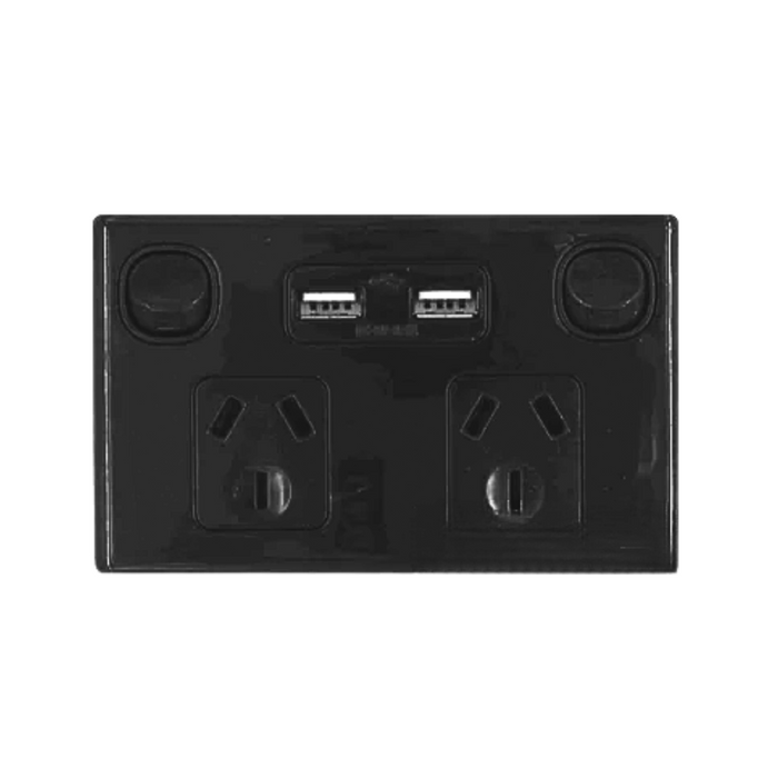 Double Power Point 10A with 2 USB port 3.1A total Black