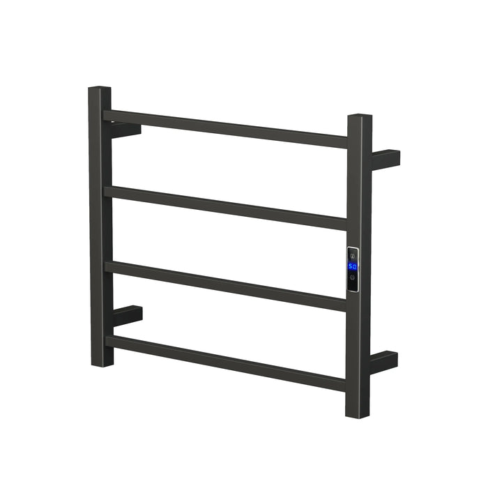 Black Electric Heated Towel Rail 4 Bar 600mm Timer & Temp Control