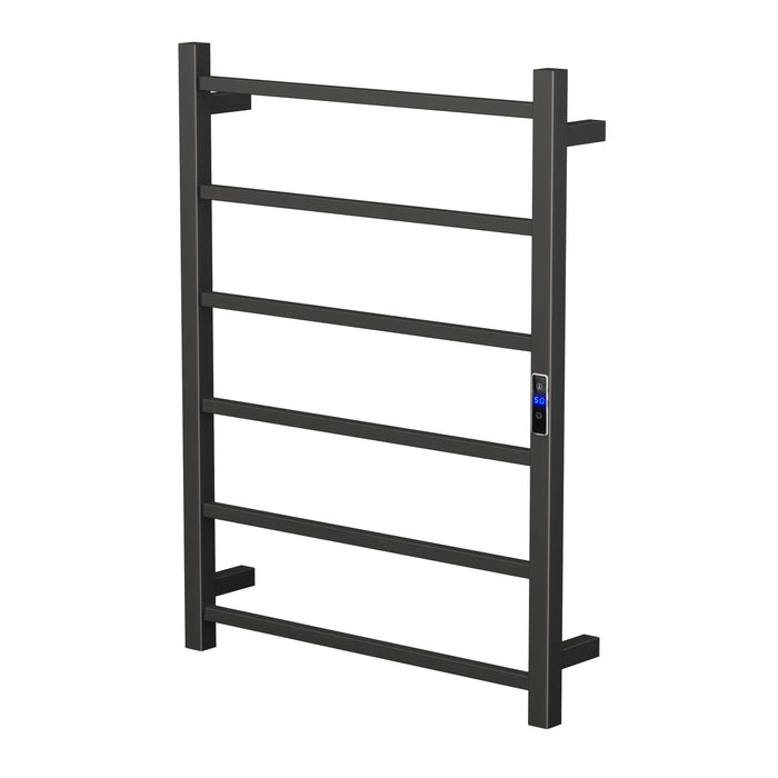 Black Electric Heated Towel Rail 6 Bar 400mm Timer & Temp Control