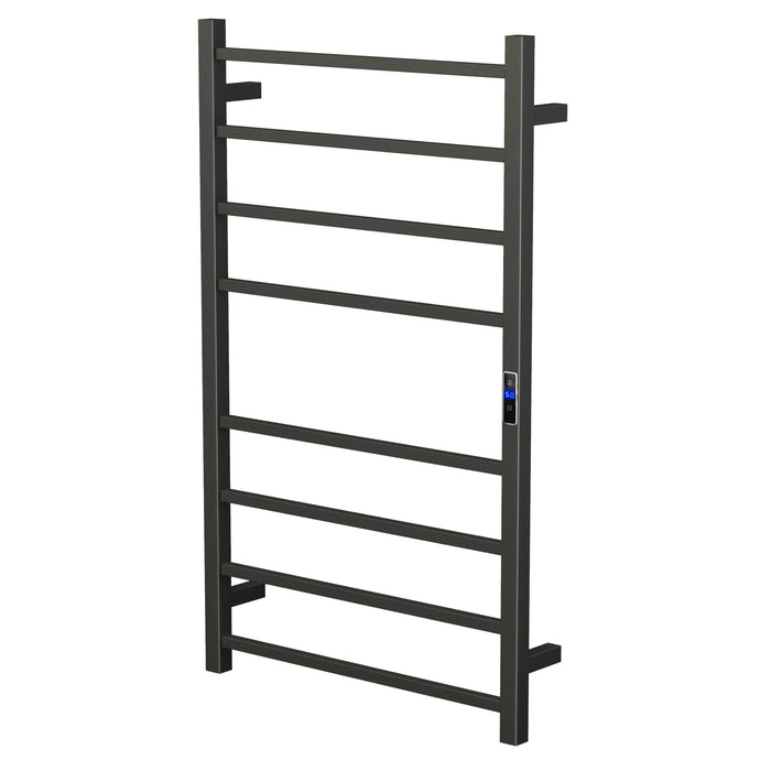 Black Electric Heated Towel Rail 8 Bar 600mm Timer & Temp Control