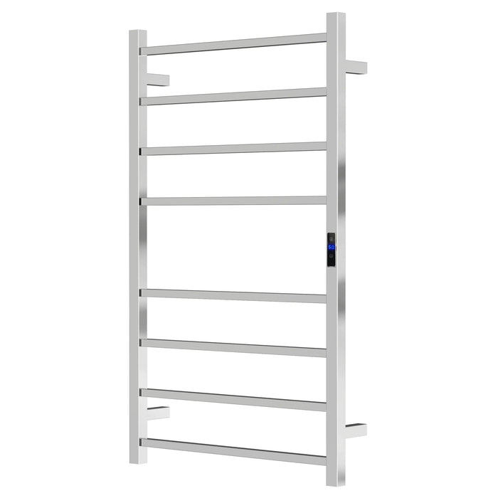Silver Electric Heated Towel Rail 8 Bar 600mm Timer & Temp Control