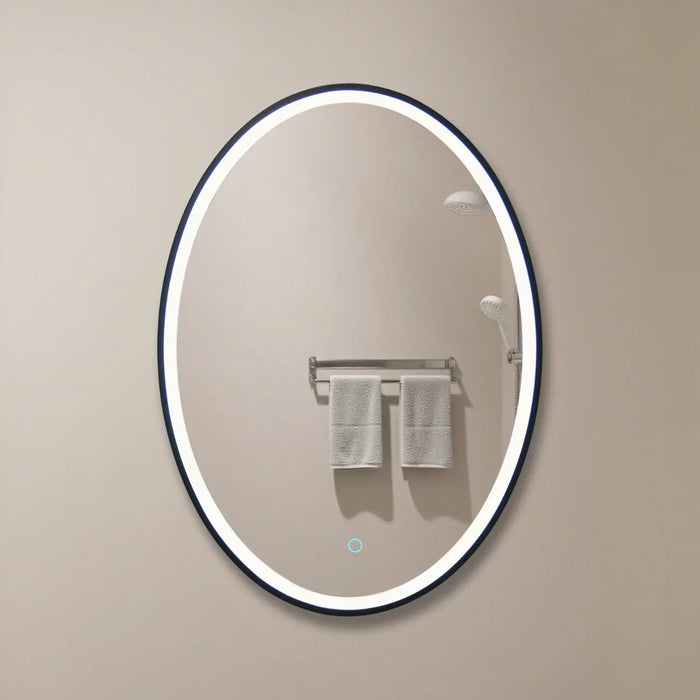 Black Oval LED Mirror with 3-Color Adjustable Lighting 500×700mm