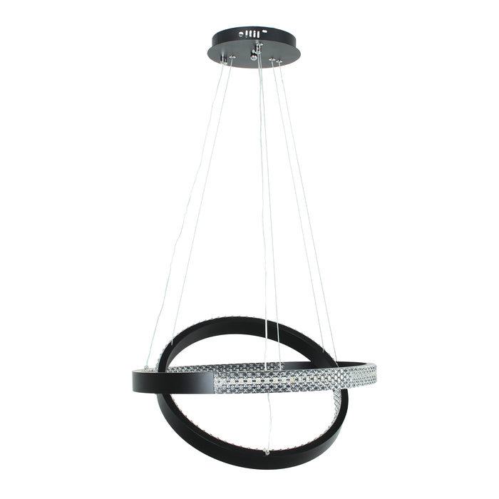Modern LED Overlap Pendant Light in Black with Crystals