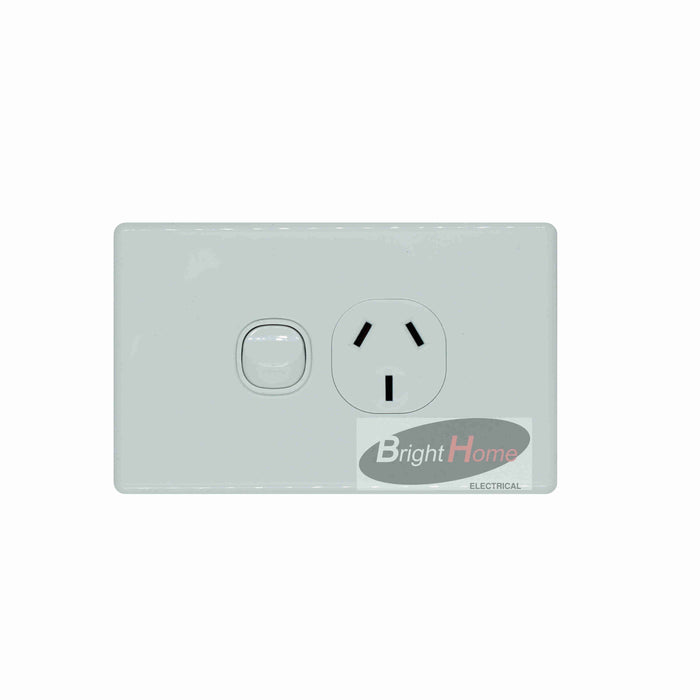 SGPO1H-WW Slim single powerpoint 10a (Horizontal), WHITE, White base White cover