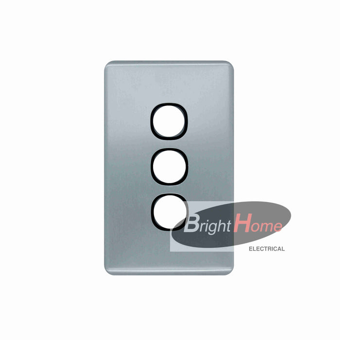 Slim 3 Gang Switch Grid Panel only Black base SILVER cover