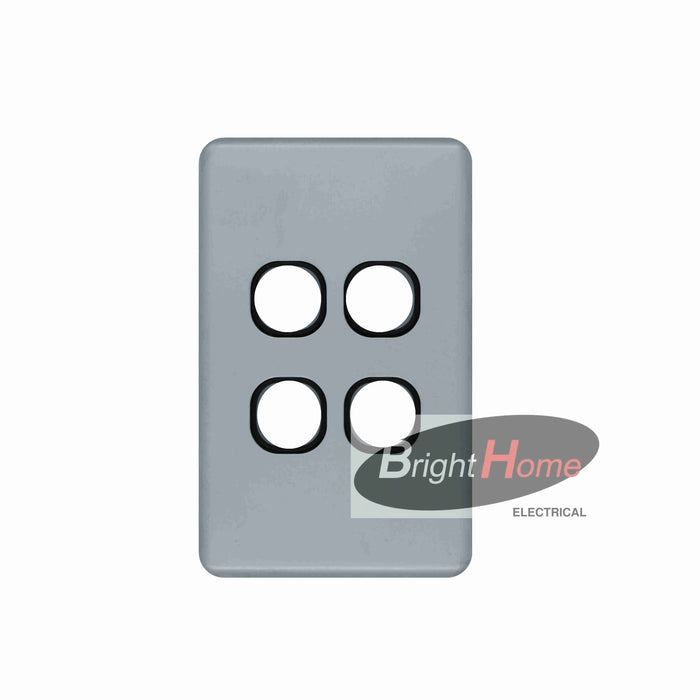 Slim 4 Gang Switch Grid Panel only Black base SILVER cover