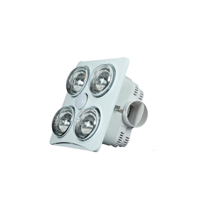 HLF-4-1-WH Heat light fan unit 4-1 white ⊘100mm ;Cut out size 290mmx290mm;Fan  power 30w ;Air Flow 220㎥/h ; Light Power 6W 5700K Led;Heater Power 1100W