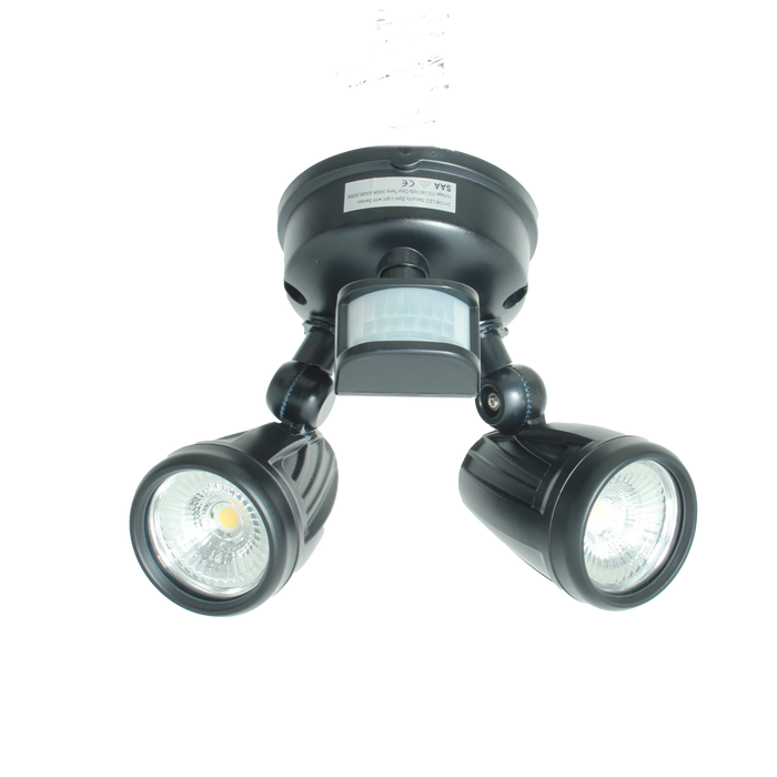SENSOR Black LED Aluminium Outdoor Security Flood Twin Spotlight