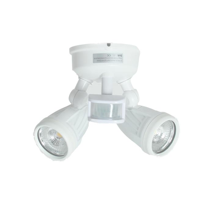 SENSOR White LED Aluminium Outdoor Security Flood Twin Spotlight