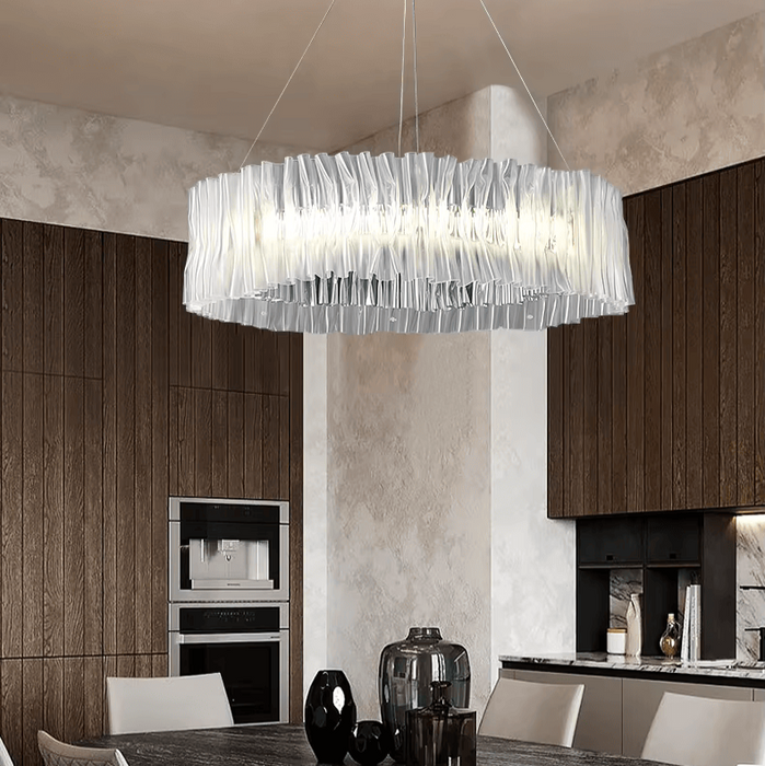 Pleated Clear Texture LED Acrylic Pendant Light Silver