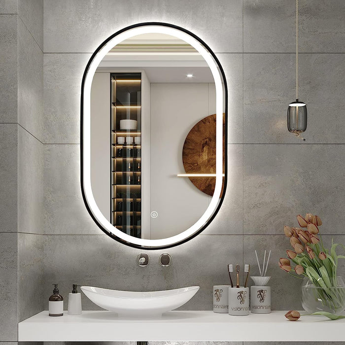 Modern LED Bathroom Mirror with Black Frame