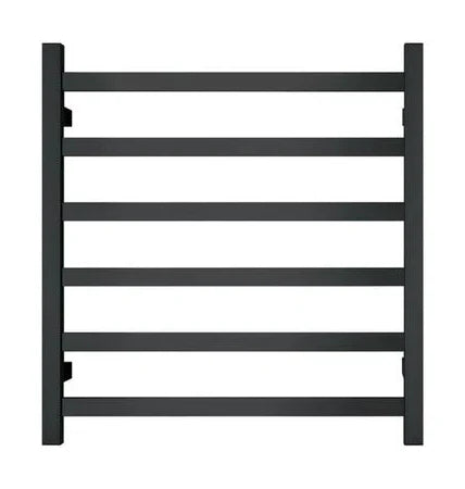 HTR Heated towel rail, Black, 6 Square bars 600Wx800Hx120D 60W