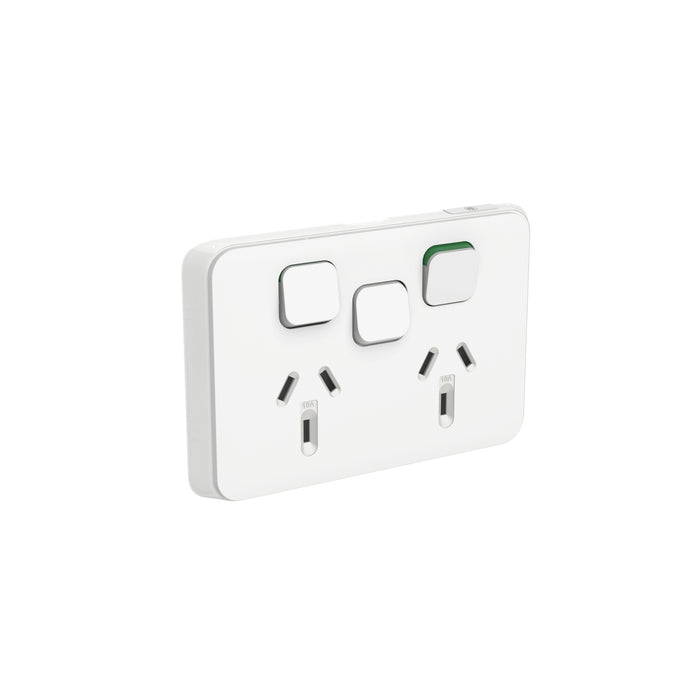 PDL Iconic 395X-VW Double socket horizontal with extra switch 10A White