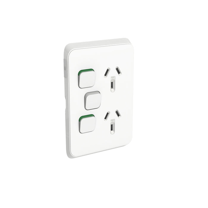PDL Iconic 392X-VW Double socket vertical with extra switch 10A White
