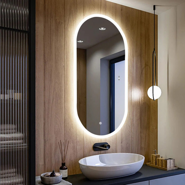 White Frameless Wax Gourd Shaped LED Mirror 500×800mm