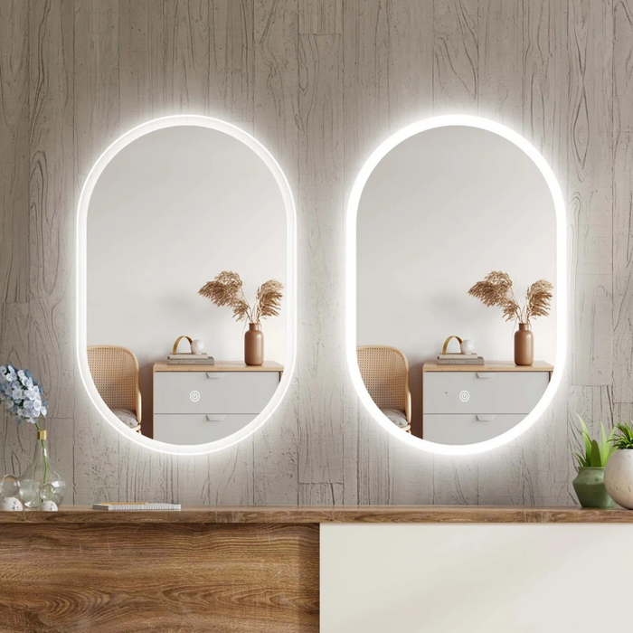 White Frameless Wax Gourd Shaped LED Mirror 500×800mm