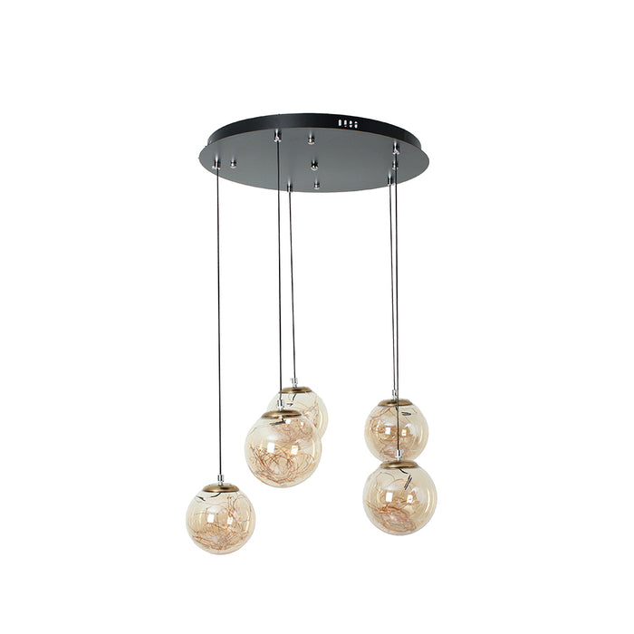 D10110G05 5 Ball Tea Color Glass Led Drop Light/Chandelier/Pendent Light