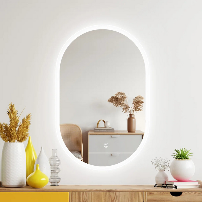 White Frameless Wax Gourd Shaped LED Mirror 500×800mm