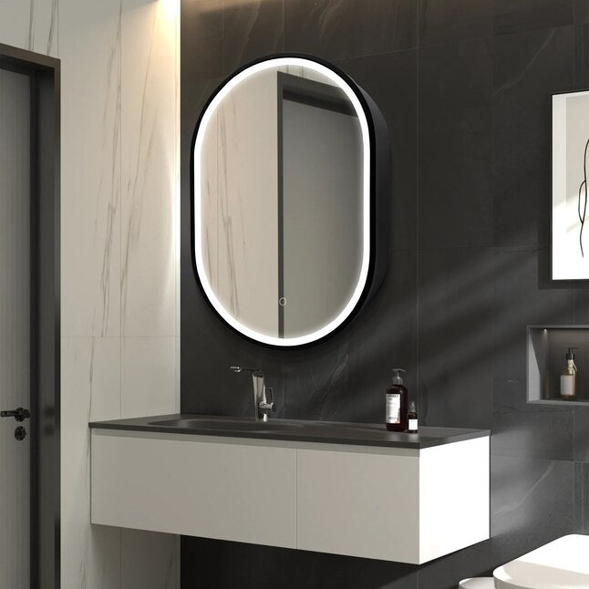 Black Frameless Wax Gourd Shaped LED Mirror 500×800mm