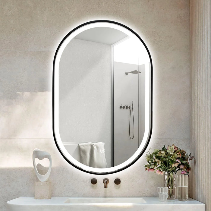 Modern LED Bathroom Mirror with Black Frame
