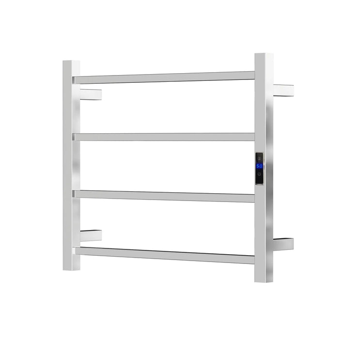 Silver Electric Heated Towel Rail 4 Bar 600mm Timer & Temp Control