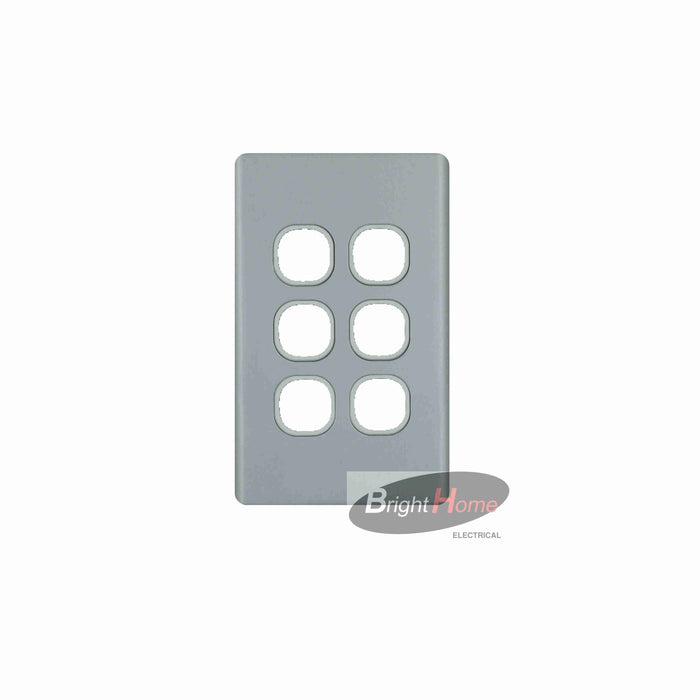 Slim 6 Gang Switch Grid Panel only White base Silver cover