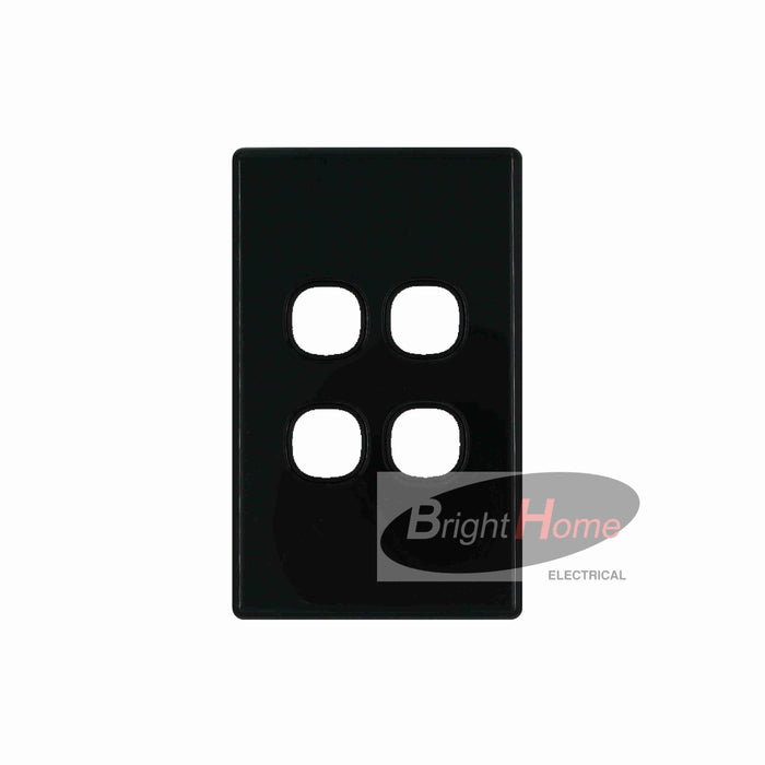 Slim 4 Gang Switch Grid Panel only Black base Black cover