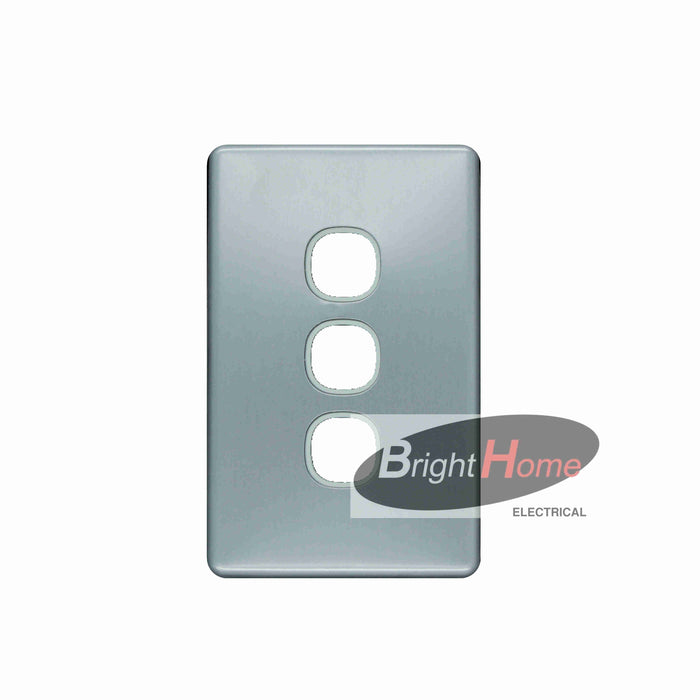 Slim 3 Gang Switch Grid Panel only White base Silver cover