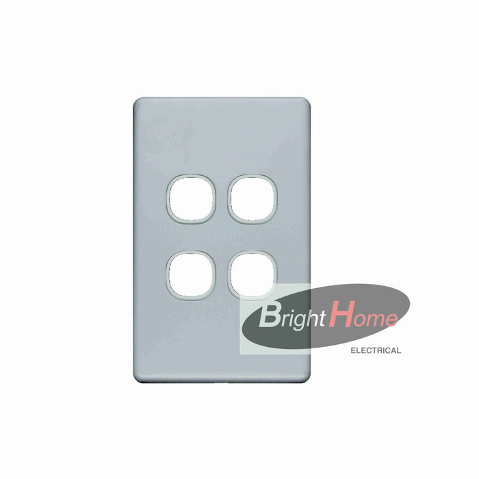 Slim 4 Gang Switch Grid Panel only White base Silver cover