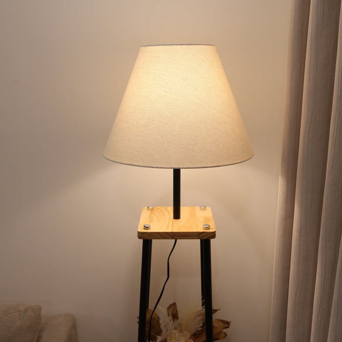 AUREST Wood & Metal Floor Lamp with Shelf – E27, 25W Max