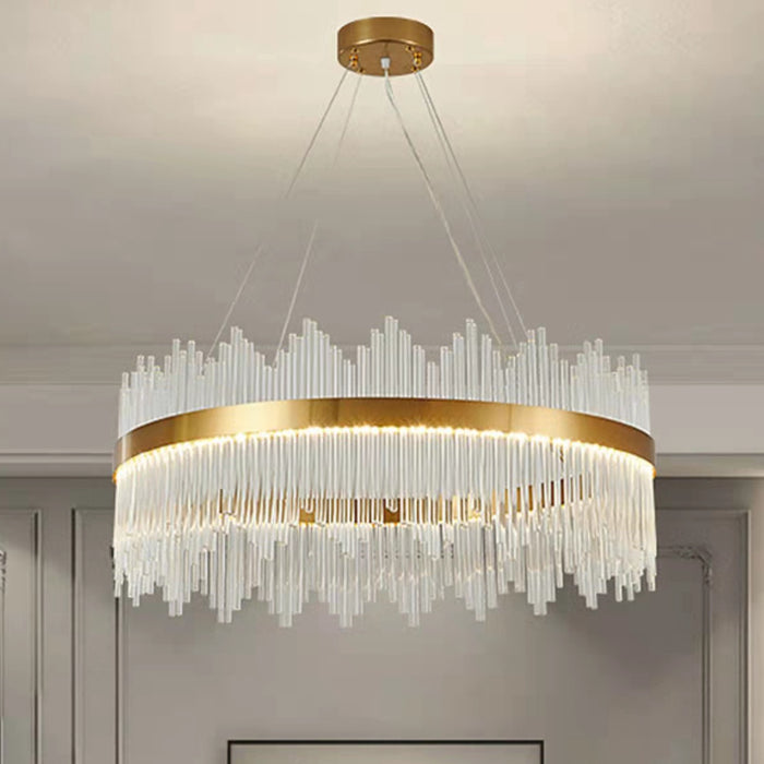 CD20118IGY3 Crystal Multi-Columnar Round LED Pendent /Chandelier