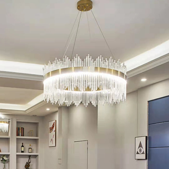 CD20118IGY3 Crystal Multi-Columnar Round LED Pendent /Chandelier